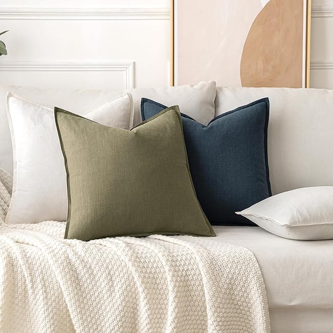 MIULEE Decorative Linen Euro Sham Pillow Covers 26x26 Navy Blue Boho Farmhouse Neutral Couch Throw Pillows for Bed Pack of 2 Accent Coastal Modern Pillowcase Summer Sofa Livingroom Home Decor