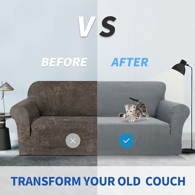 ZNSAYOTX 1 Piece Jacquard Couch Covers for 2 Cushion Couch High Stretch Loveseat Slipcover for Pets Dogs Anti Slip Love Seat Sofa Slipcover Furniture Protector (Loveseat, Light Grey)
