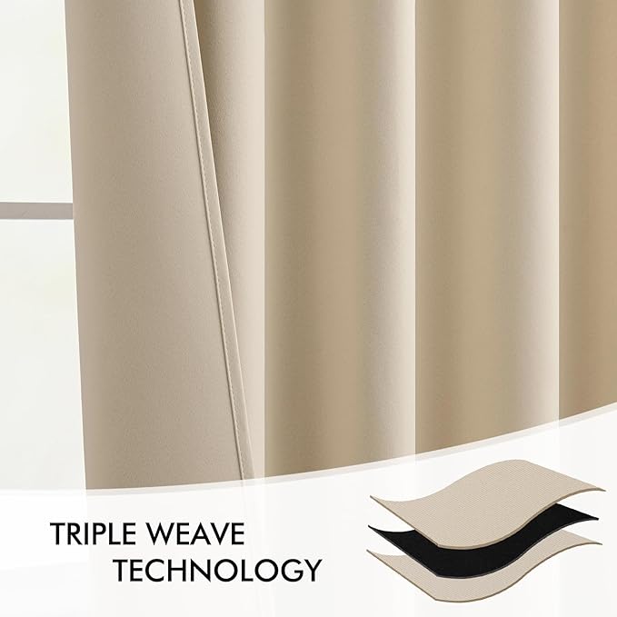 MIULEE Cream Beige Back Tab Light Blocking Curtains 98 Inch Length 2 Panels Set for Living Room Bedroom Privacy, Rod Pocket/Pinch Pleat Thermal Insulated Room Darkening Pleated Blackout Drapes