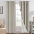 H.VERSAILTEX Linen Curtains 100% Blackout Curtains for Bedroom 102 inch Long Full Light Blocking Nature Linen Blended Window Curtains for Living Room Nickel Grommet (2 Panels, Stone)