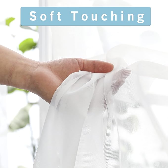 OWENIE White Sheer Curtains 68 Inch Length 2 Panels Set for Bedroom Living Room, Light Filtering Voile Sheer Curtains, Airy Rod Pocket Farmhouse Curtain, White, Each 42Wx68L inch