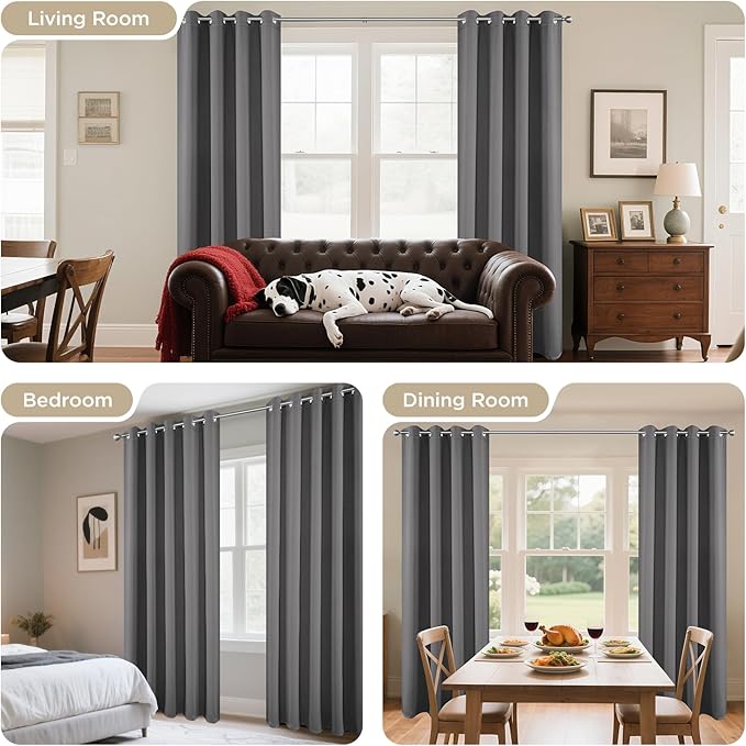 Joydeco Blackout Curtains 90 Inch Length 2 Panels Set, Thermal Insulated Long Curtains& Drapes 2 Burg, Room Darkening Grommet Drapes for Living Room Bedroom Window (W52 x L90 Inch, Light Grey)