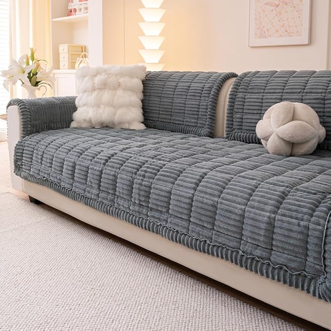 Couch Cover for Dogs Washable, Fuzzy Pet Couch Covers for 3 Cushion Sofa Pet Friendly, Non Slip Sofa Cover (Blue-Grey, 35" x 63"/90 x 160cm)