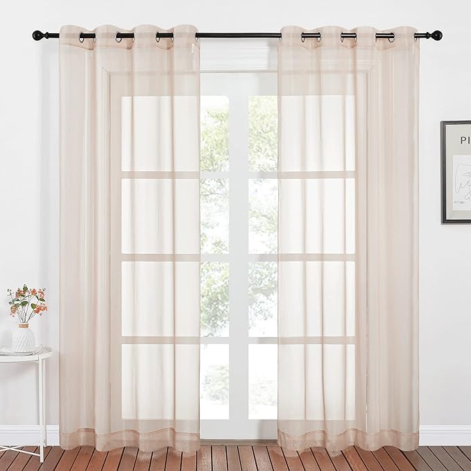NICETOWN Taupe Sheer Curtains 96 inches Long, Grommet Voile Textured Airy Sheer Window Treatments Elegant & Chic for Bedroom/Living Room, W54 x L96, 2 Panels