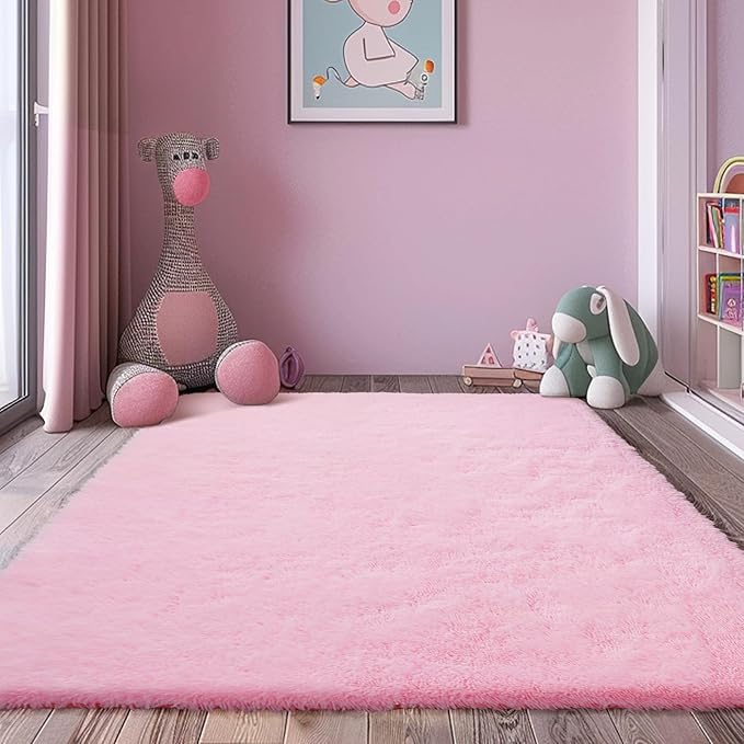 Shag Area Rug for Bedroom 4x6,Pink Fluffy Area Rugs for Living Room,Soft Fuzzy Rug Non-Shedding Indoor Plush Carpet for Kids Bedroom Nursery Dorm Home Decor