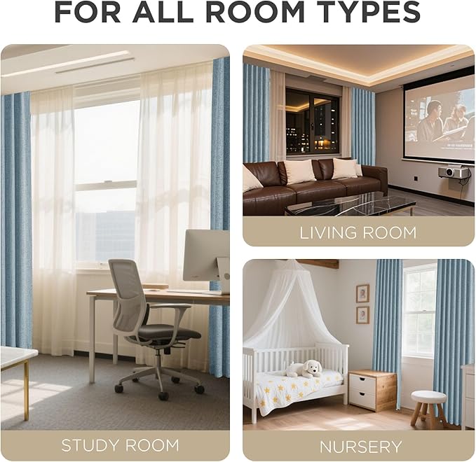 Joydeco Blackout Curtains for Bedroom - 108 Inch Long 100% Light Blocking 2 Panels Sky Blue Drapes, Thermal Insulated Room Darkening Curtains, Linen Textured for Living Room, Rod Pocket & Back Tabs