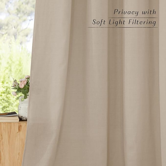 NICETOWN Privacy Light Filtering Linen Curtains & Drapes, Grommet Privacy Added Thick Flax Not See Through Retro Window Treatments for Bedroom/Living Room, Taupe, W55 x L84, 2 Panels