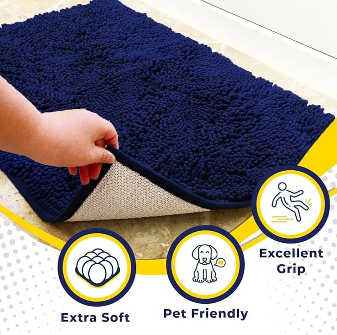 Muddy Mat® | Super Absorbent Door Mat Indoor, Microfiber Quick Dry Chenille Entryway Rug, Non-Slip Front Door Mat, Indoor Mats for Entryway, Machine Washable Pet Rug, Navy Blue 24"x120"