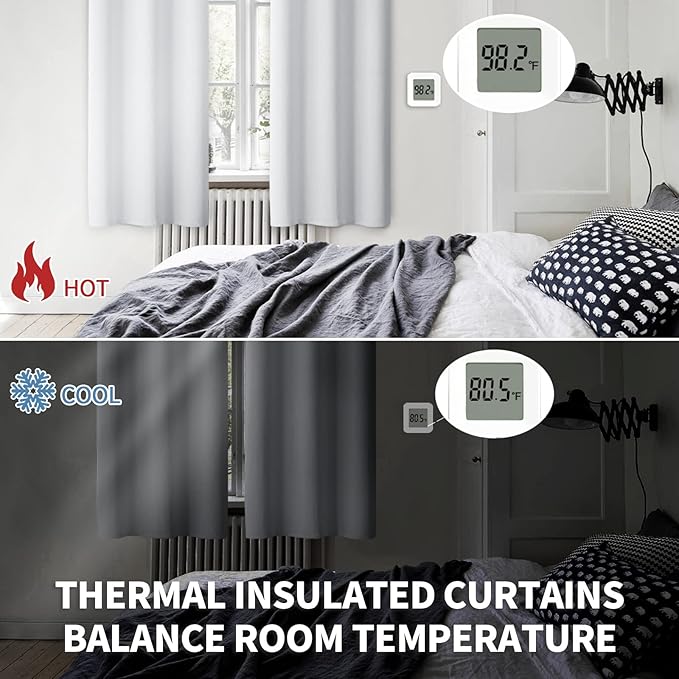 BGment Greyish White Short Room Darkening Curtains for Small Windows, 38 x 45 Inch Thermal Insulated Tier Set of 2 Panels Sun Blocking Drapes for Kitchen Bedroom
