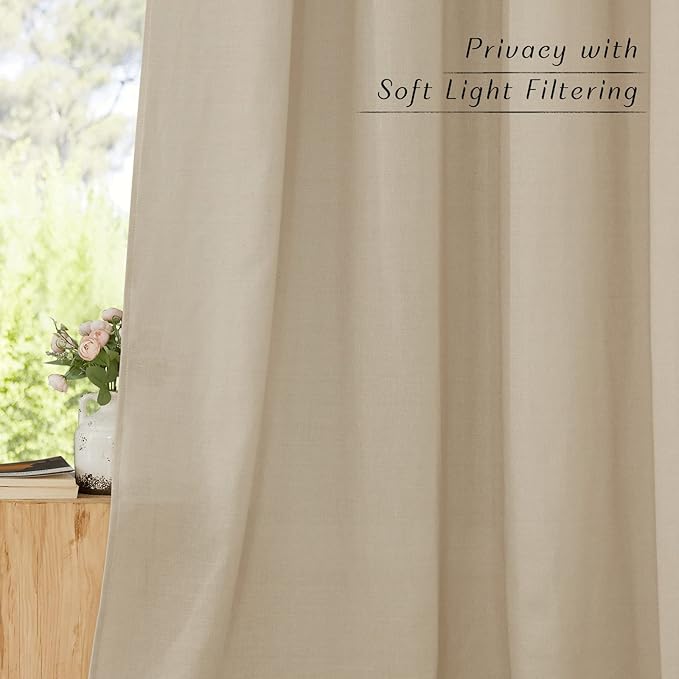 NICETOWN Angora Linen Doorway Curtains 80 inches Long, Grommet Thick Linen Weave Semi Sheer Window Treatments Privacy Assured with Light Filtering for Bedroom/Side Door, W34 x L80