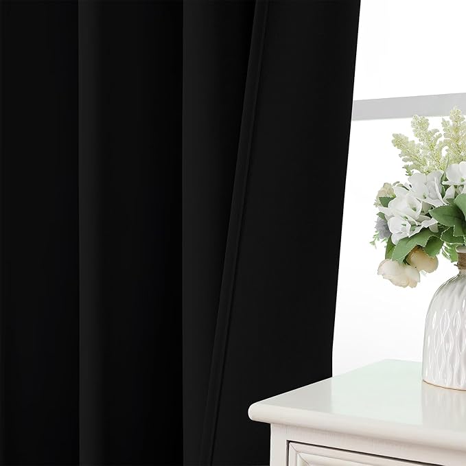 CUCRAF Black Blackout Curtains 54 inch Length 2 Panels Set, Rod Pocket Room Darkening Drapes for Bedroom Living Room, Insulated Thermal Light Blocking Window Curtain (W52 x L54 Inch)