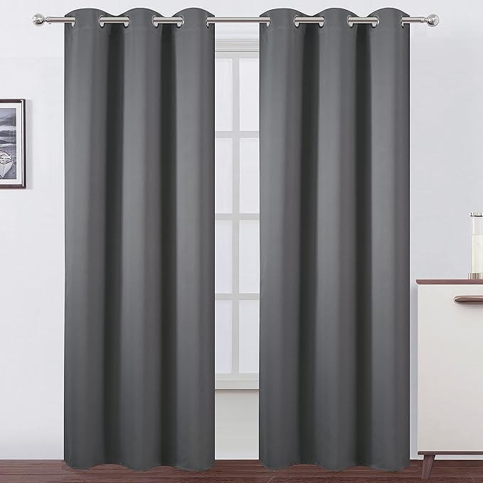 LEMOMO Frost Grey Blackout Curtains 34 x 84 Inch Length/Set of 2 Curtain Panels/Thermal Insulated Room Darkening Blackout Curtains for Bedroom
