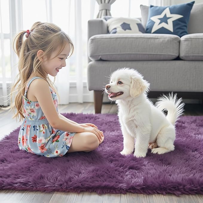 Area Rugs 10x14 Living Room, Shaggy Carpet Soft Plush Furry Bedside Rug Large Area Rugs for Bedroom Kids Girls Boys Home Decor Anti Slip(10 x 14, Grape Purple)
