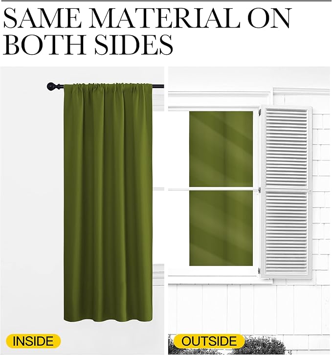 NICETOWN Kitchen Curtains, Short Blackout Curtains & Drapes, Thermal Insulated Rod Pocket Window Treatment Draperies for Nursery (Olive Green, 34 in x 54 in (W x L), Set of 2)