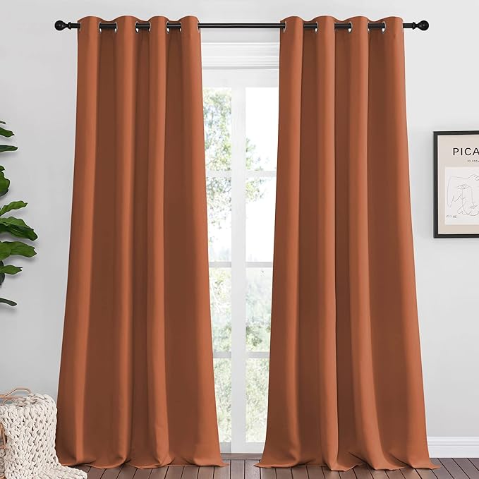 NICETOWN Burnt Orange Blackout Curtains for Sliding Door - 55 by 96, 2 Pieces, Blocking Out Sunlight Window Treatment Modern Design Grommet Curtain Panels for Dining Room