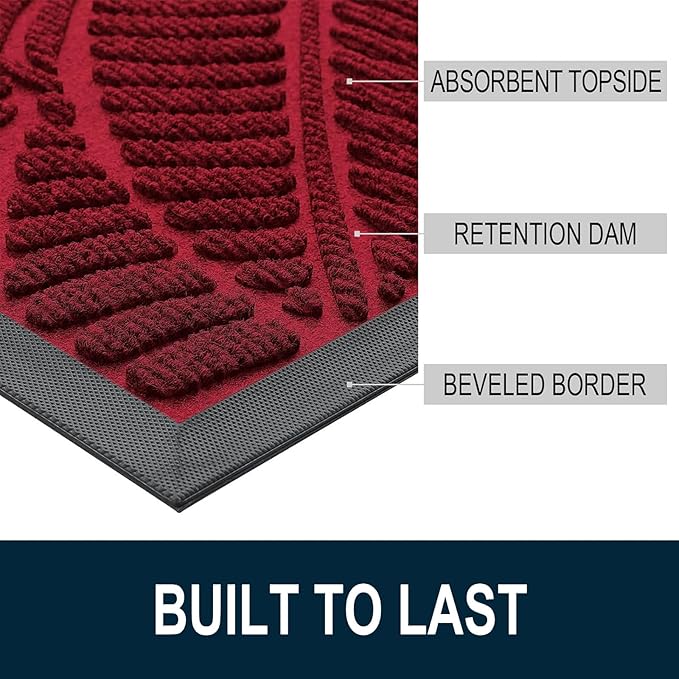 Colorxy Waterproof Doormat, Sturdy Natural Rubber Front Indoor Mat, Non Slip Low Profile Indoor Outdoor Door Mats, Stain and Fade Resistant Floor Mats, Easy Clean Patio Entry Mat, 48''x32'', Burgundy