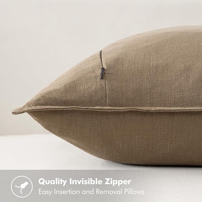 MIULEE Decorative Linen Euro Sham Pillow Covers 28x28 Inch Khaki Boho Farmhouse Neutral Winter Couch Throw Pillows for Bed Pack of 2 Accent Modern Pillowcase Sofa Livingroom Home Decor