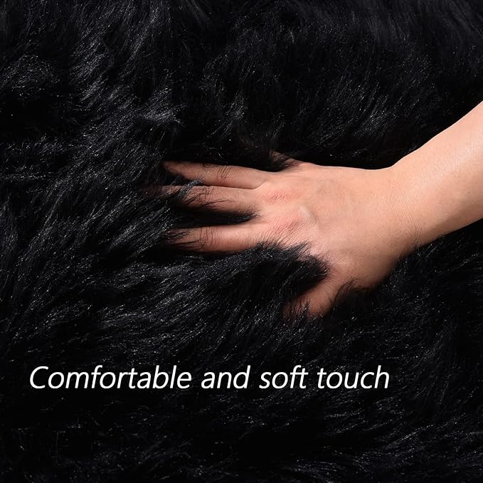 Latepis Black Round Rug 4 ft, Faux Fur Sheepskin Circle Rug for Living Room, Fluffy Washable Rug for Bedroom, Teen Room, Dorm, Cute Room Décor