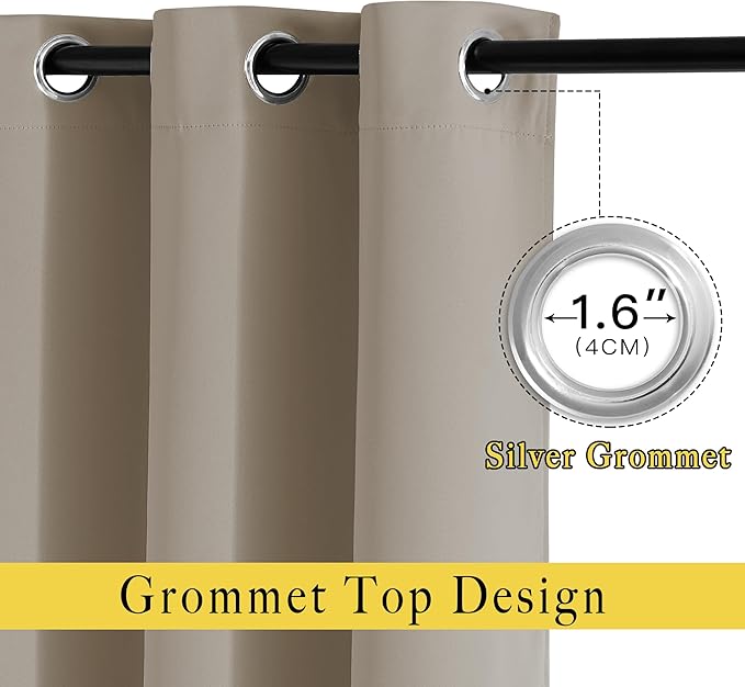 NICETOWN Taupe Curtain Panels - (52 inches by 120 Inch, Black, Set of 2) Home Decoration Thermal Insulated Solid Grommet Blackout Curtains/Drapes for Hall/Dining Room