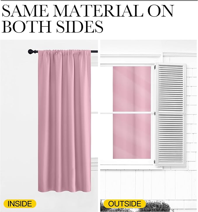 NICETOWN Kitchen Curtains, Short Blackout Drapes, Rouge Pink, 34 in x 45 in (W x L), Set of 2, Thermal Insulated Rod Pocket Window Treatment Draperies for Nursery