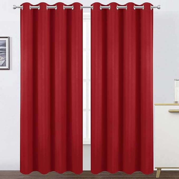LEMOMO Blackout Curtains 66 x 84 inch/Bright Red Curtains Set of 2 Panels/Thermal Insulated Room Darkening Bedroom Curtains