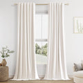 Guken 100% Blackout Linen Curtains 42 Inch Wide by 96 Inch 2 Panels Set for Living Room Bedroom Back Tab Thermal Insulated Black Out Linen Drapes Room Darkening Window Curtains, Ivory