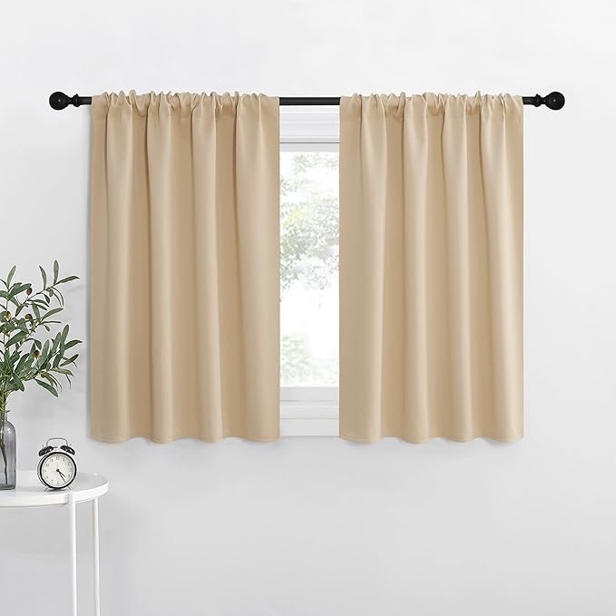 NICETOWN Blackout Room Darkening Curtains - Home Decoration Light & Noise Reducing Thermal Insulated Window Draperies with Rod Pocket Top (Biscotti Beige, Set of 2, 42 inches Wide x 30 inches Long)