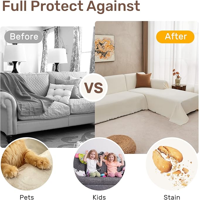 Sectional Couch Covers, 2 Pieces Washable L Shaped Couch Covers Sofa Blanket for Dogs Pet Friendly Sectional Sofa Slipcovers Furniture Covers,71"x 110"+ 71"x 118",(X-Large,Cream White)