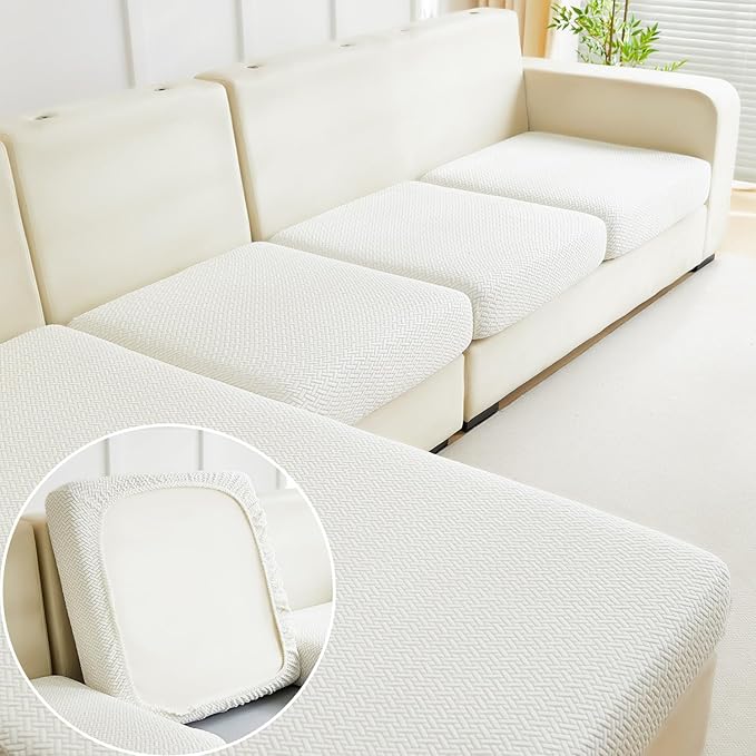 Sofa Covers Couch Covers for Sofa Pet Friendly Couch Cushion Covers Universal Sofa Covers Washable Stretch Slipcovers for Sectional Sofa (Texture Ivory White,Back Cover M)