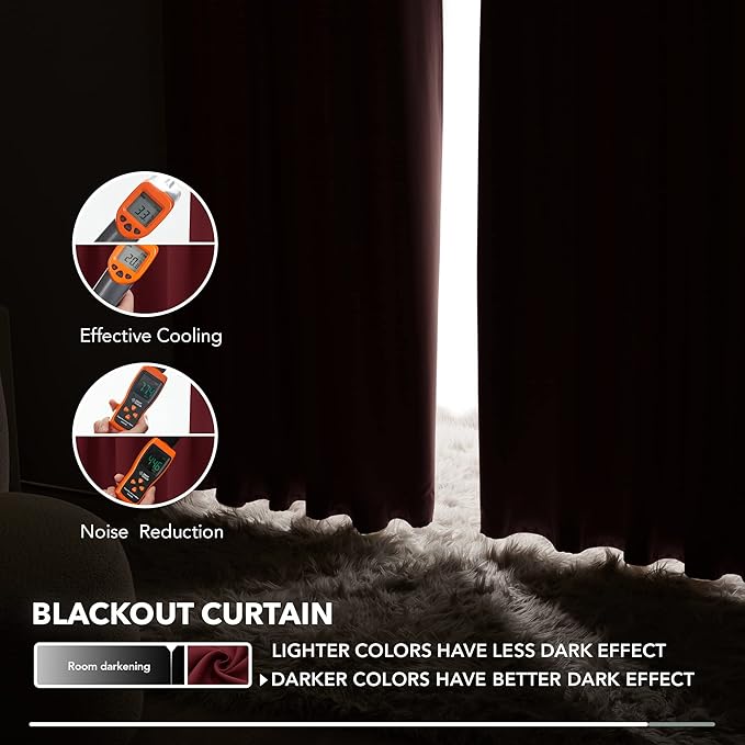 Deconovo Blackout Curtains for Living Room Thermal Insulated Back Tab and Rod Pocket Room Darkening Curtains 52Wx72L Inch Burgundy Red 2 Panels