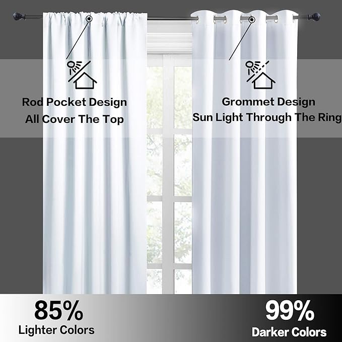 RYB HOME Half Curtain Tiers 36 inch Length, Rod Pocket Summer Heat Blocking Thermal Insulated Short Curtains for Small Window, Width 34 by Length 36, Greyish White, 2 Panels