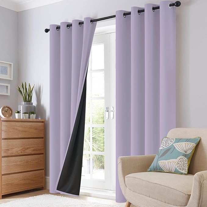 SimpleHome 100% Blackout Curtains for Bedroom,Thermal Insulated Lilac Grommet Window Drapes Room Darkening Curtains for Living Room with Black Back,42 x 54 Inch,2 Panels