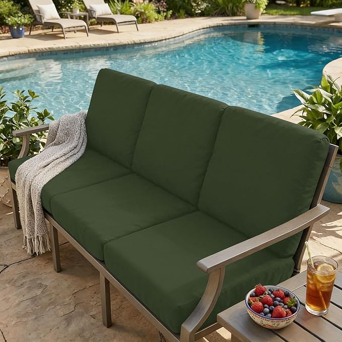 hyha Milk Silk Couch Cushion Covers, Soft Magic Sofa Covers Washable for 3 Cushion Couch, Stretch Sectional Outdoor Cushion Covers for Patio Furniture with Elastic Bottom(3 Packs, Bronze Green)