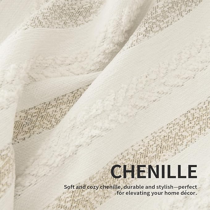 Boho Sofa Covers for 3 Cushion Couch, Chenille Sofa Slipcover for Pets Washable, L-Shape Sectional Loveseat Cover Soft Throw Blankets with Tassels(71x134,Striped Beige)