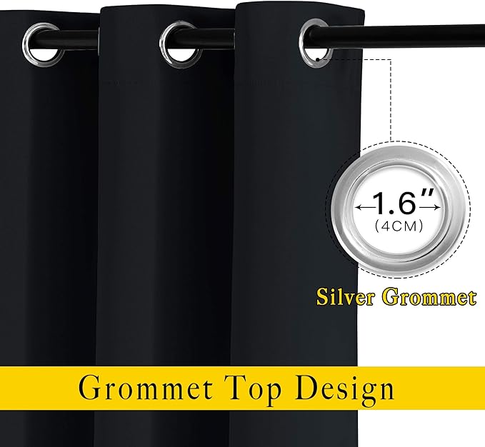 NICETOWN Black Out 108 inch Curtains for Bedroom - Thermal Insulated Solid Grommet Blackout Window Treatments Sound Reducing for Living Room/Boys Room, 2 Panels