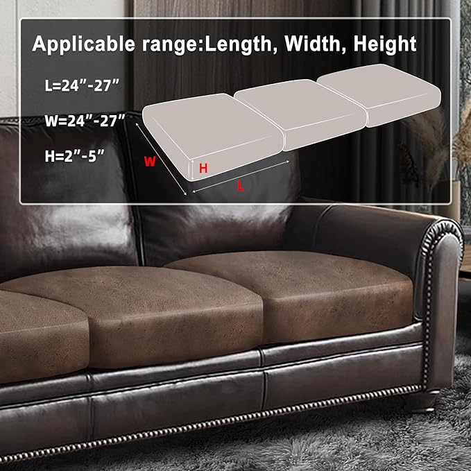Leather Look Couch Cushion Covers Sofa Seat Slipcovers Sets Couches Furniture Protector for Sectional Armchair Loveseat Pets Kids Stretch Spandex Fabric (3 Cushion Sofa, Brown)