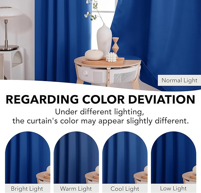 Deconovo Blackout Curtain Panels for Kids Bedroom, Room Darkening Back Tab and Rod Pocket Curtains, 42x72 Inch, adult, Royal Blue, 2 Panels, adult