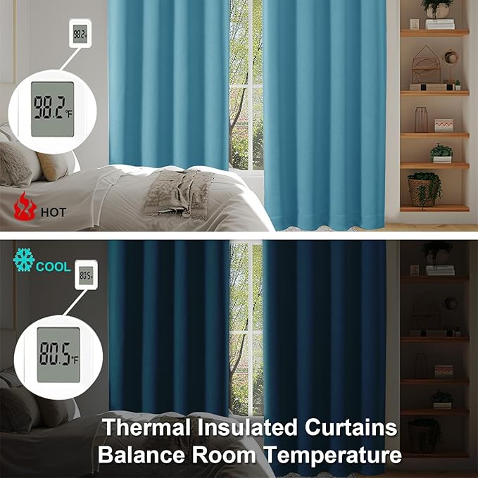 Simplebrand Ava Turquoise Blackout Curtains for Bedroom 72 Inch Length 2 Panels Set, Privacy Thermal Insulated Rod Pocket Door Window Curtains for Patio French Front Door, W40 x L72 Inch