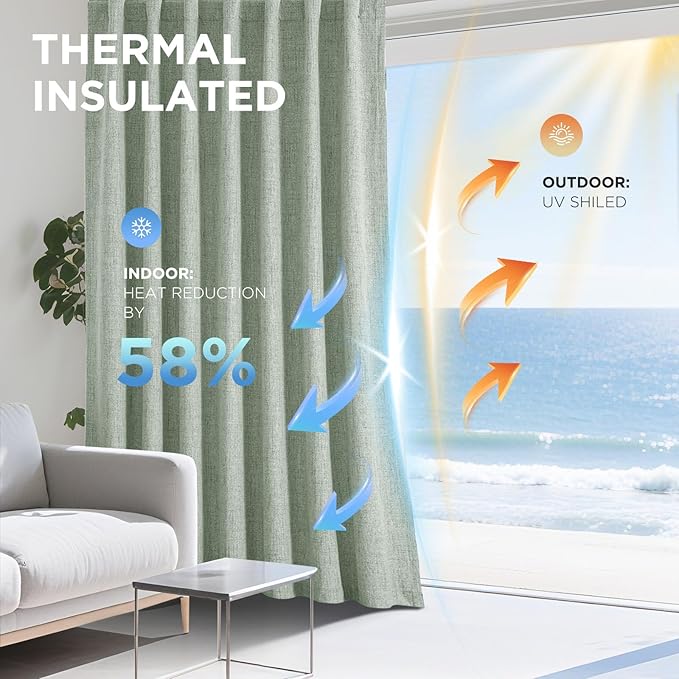 Joydeco Blackout Curtains for Bedroom - 100% Light Blocking 2 Panels Sage Green Drapes 37" W x 90" L, Thermal Insulated Room Darkening Curtains, Linen Textured for Living Room, Rod Pocket & Back Tabs