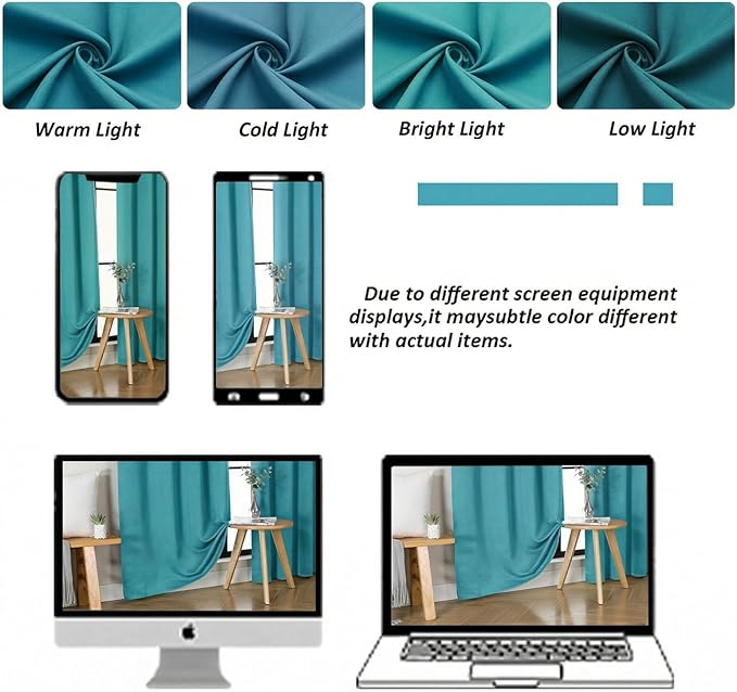 Simplebrand Ava Teal Blackout Curtains for Bedroom 63 Inch Length 2 Panels Set, Privacy Thermal Insulated Rod Pocket Door Window Curtains for Patio French Door Front Door, W40 x L63 Inch