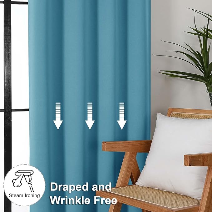 Simplebrand Ava Turquoise Short Blackout Curtains for Bedroom 45 Inches Long 2 Panels Set, Solid Thermal Insulated, Energy Saving Window Treatment Curtains Blackout Drapes, W40 x L45 Inch, Turquoise