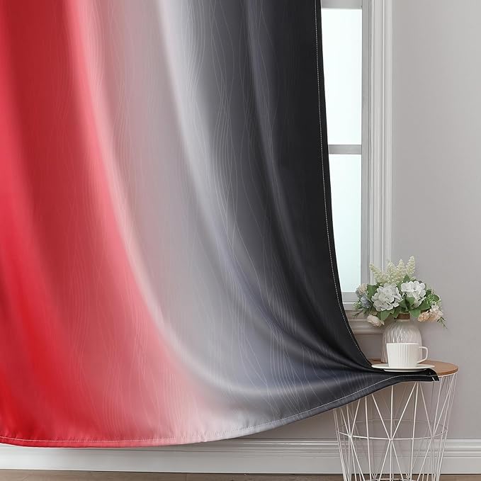 Estelar Textiler Red and Black Ombre Blackout Curtains 102 Inches Long 2 Panels Set, Thermal Insulated Drapes for Bedroom,Full Light Blocking Grommet Gradient Curtains for Living Room, 52Wx102L