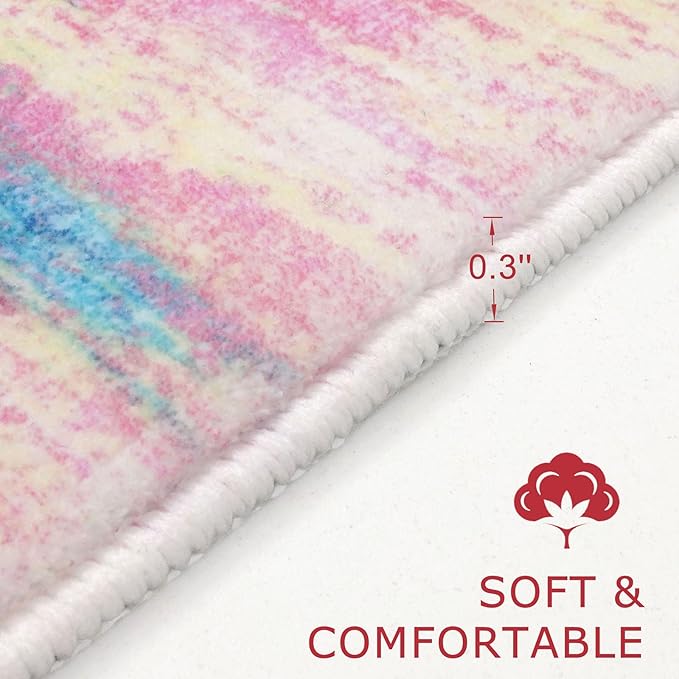KOZYFLY Modern Abstract Small Area Rugs 2x3, Washable Indoor Front Door Mat Non-Slip Soft Small Bathroom Rug, Entryway Rugs Abstract Print Faux Wool Doormat Kitchen Mats, Multi Pink