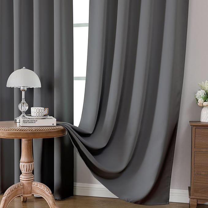 CUCRAF Light Grey Blackout Curtains 54 inch Length 2 Panels Set, Rod Pocket Room Darkening Drapes for Bedroom Living Room, Insulated Thermal Light Blocking Window Curtain (W52 x L54 Inch)