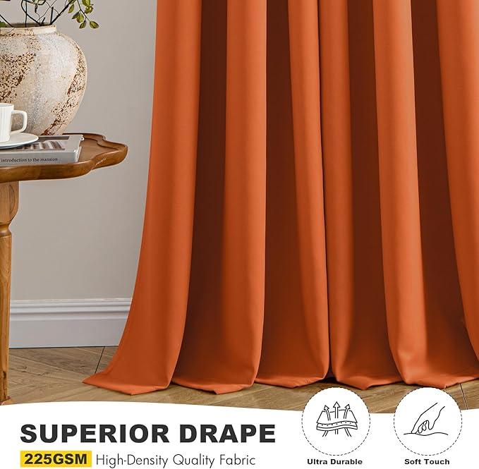 MIULEE Orange Blackout Curtains for Bedroom Living Room 90 Inches Long 2 Panels, Thermal Insulated Room Darkening Fall Drapes Solid Grommet Noise Reduction Light Blocking Window Treatments 40x90 Inch