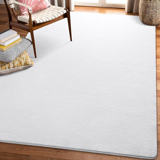 Amearea Modern Washable Runner Rugs, 2x4 Feet White Bedroom Runner Rug, Small Area Rugs for Bedroom Living Room, Non Slip Memory Foam Rug for Hallway Entryway Kids Boys Girls Room Laundry Room