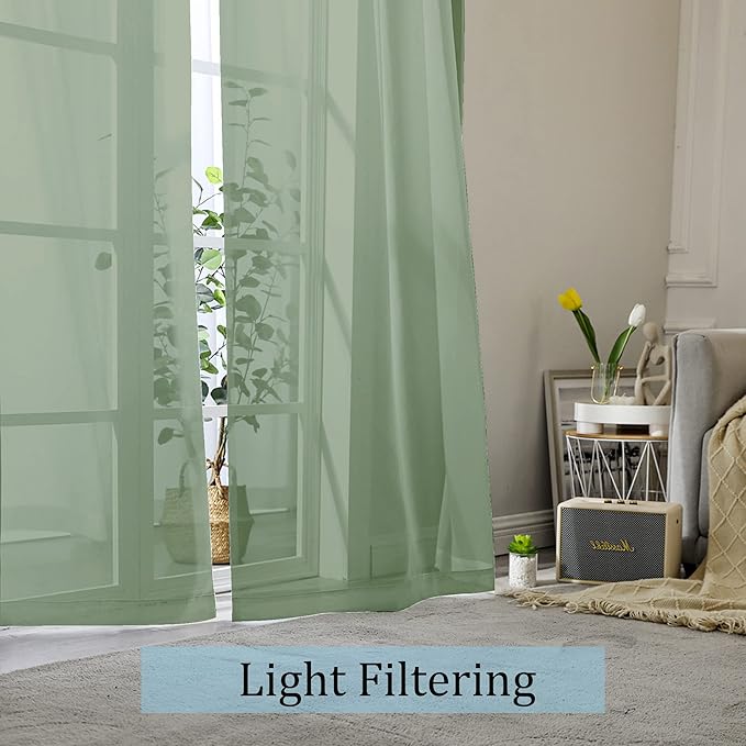 OWENIE Sheer Curtains, Sage Green Sheer Curtains 84 inch Length 2 Panels Set, Rod Pocket Voile Fimly Sheer Drapes for Living Room/Bedroom, 2pcs, Each 42" W x 84" L