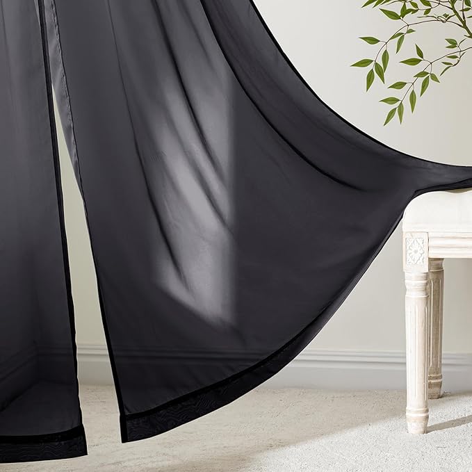 MIULEE Black Sheer Curtains 63 Inches Long, 4 Panels Set, Light Filtering Halloween Rod Pocket Voile Drapes for Living Room and Bedroom, Airy Soft Fabric Window Treatments, 42 x 63 Inches