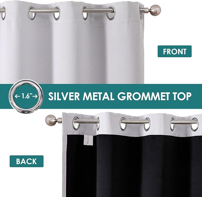 ChrisDowa 100% Blackout Curtains 63 inch Long for Bedroom with Black Liner, Extra Wide 2 Layers Total Blackout Thermal Insulated Grommet Window Curtains 2 Panels Set (Greyish White, 60 x 63 Inch)