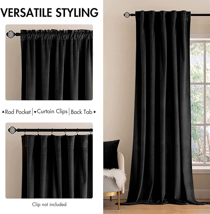 MIULEE Black Velvet Curtains 84 inches 2 Panels - Luxury Blackout Curtains for Bedroom Living Room Thermal Insulated Super Soft Window Drapes Rod Pocket & Back Tab, Halloween Decor, W52 x L84 inches
